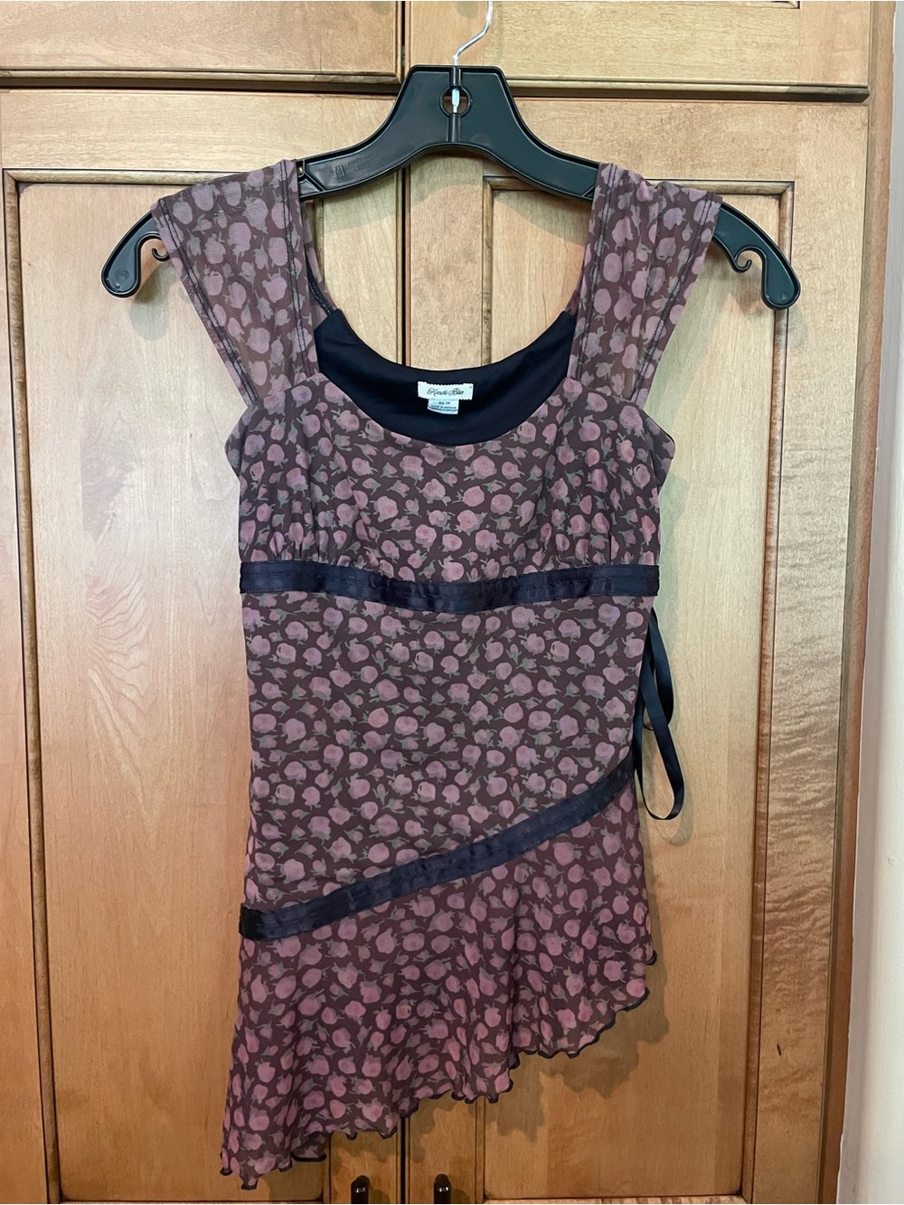 Kimchi Blue Candice Asymmetrical Floral Mesh Top Womens Size Extra Small